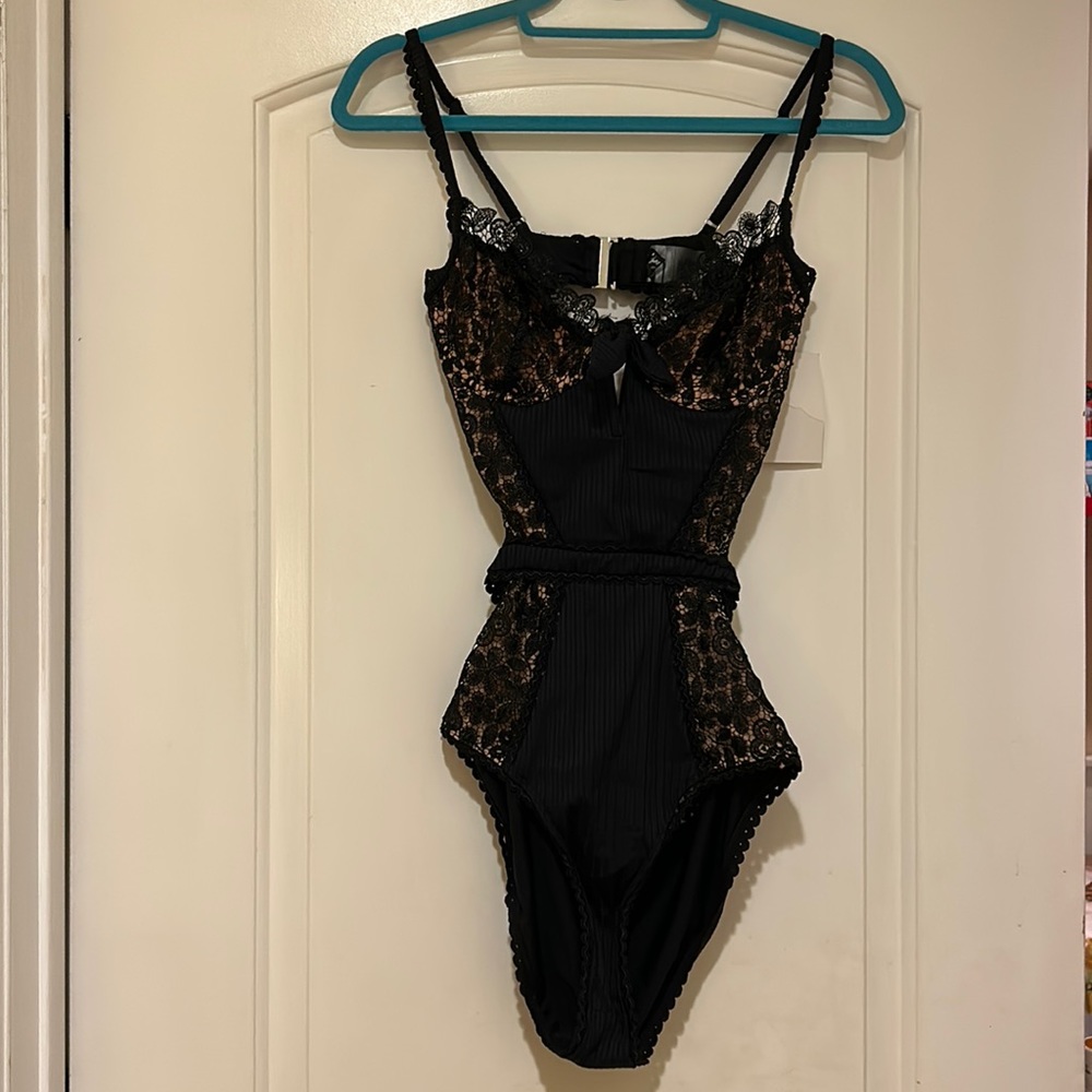 For Love And Lemons Black Lace One Piece Bathing Suit